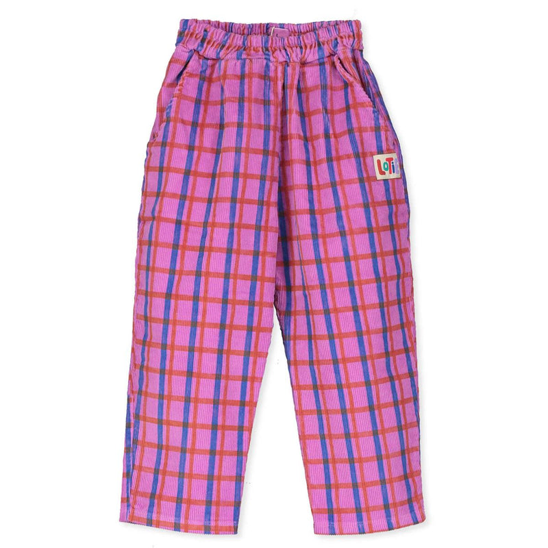 Lötiekids Checked Cord Wide Pants Fucsia