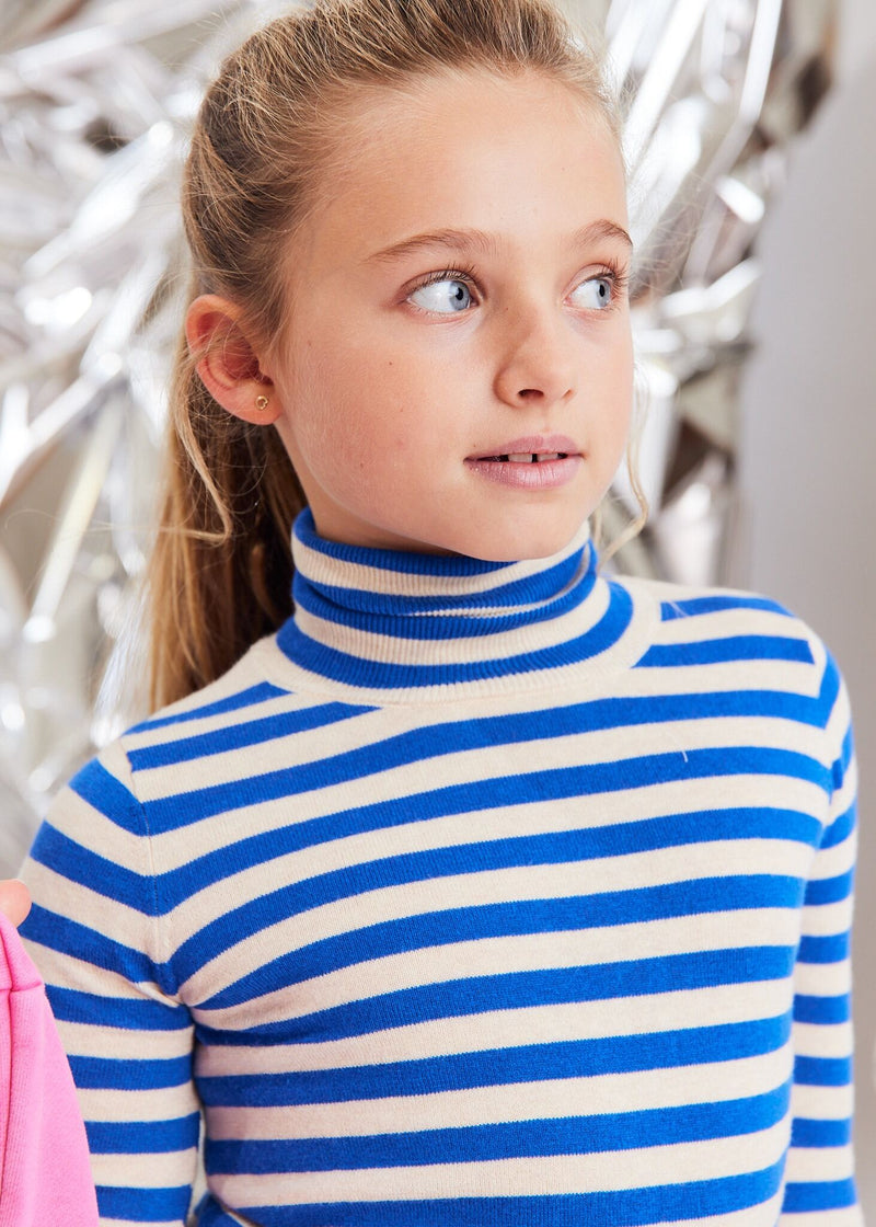 AO76 Vicky Turtle-neck Stripe Bright Blue