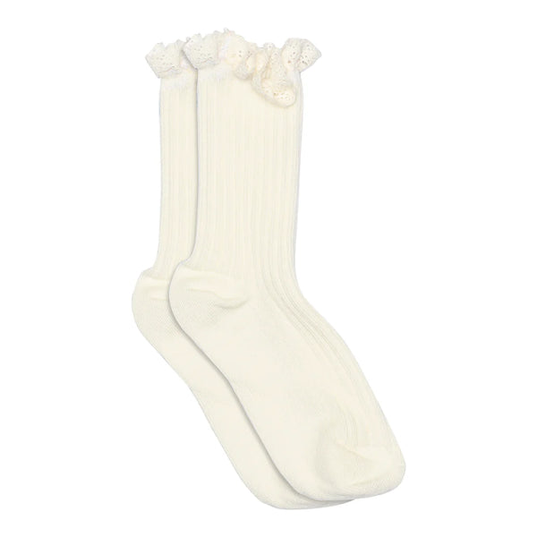 Mp Denmark Cotton Rib Julia socks lace snow white