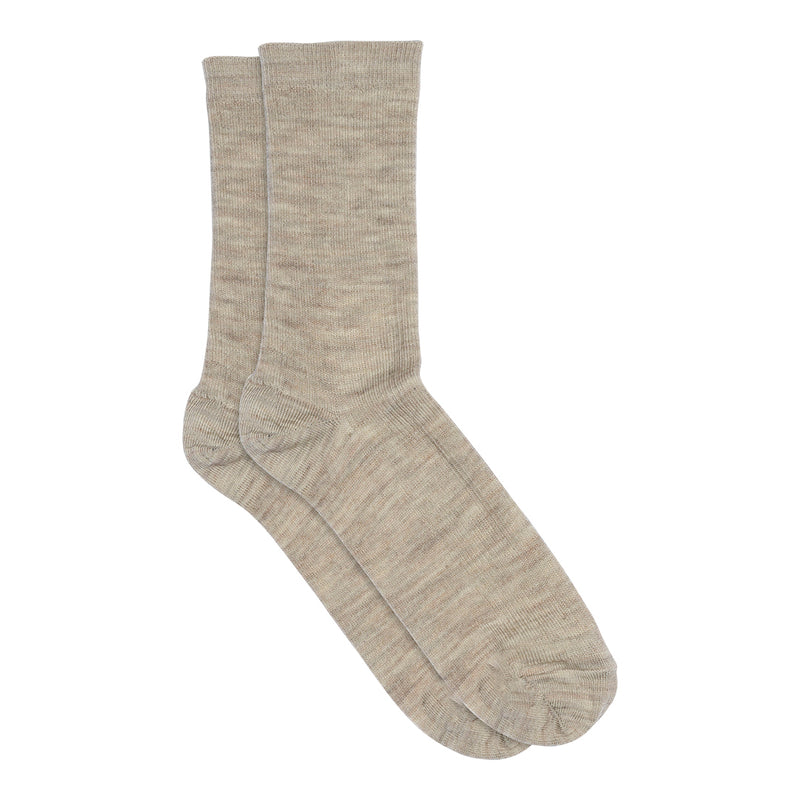 Mp Denmark Fine Wool Rib Socks Light Brown Melange