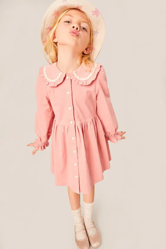 Mipounet Carine Corduroy Dress Coral