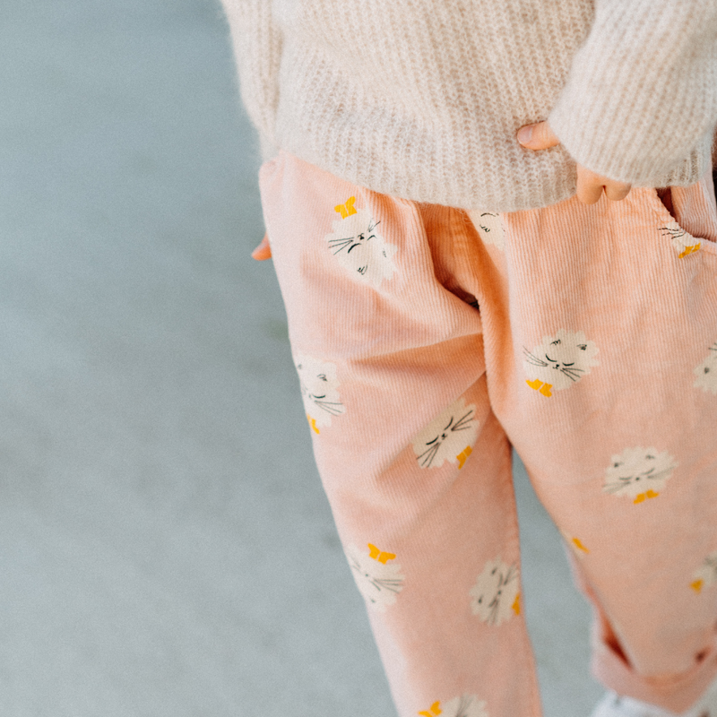 Lötiekids Corduroy Wide Pants Kittens In Boots Rose