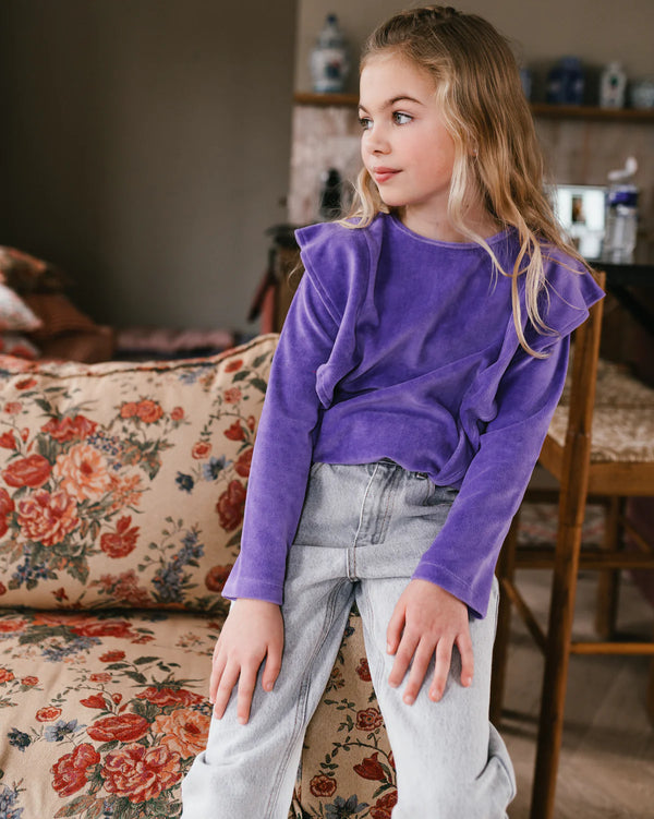 Petit Blush Ruffle Sweater Velour Paisley Purple