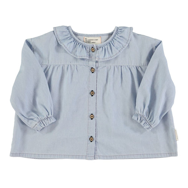 PiuPiuchick Peter Pan Collar Blouse Light Blue Chambray