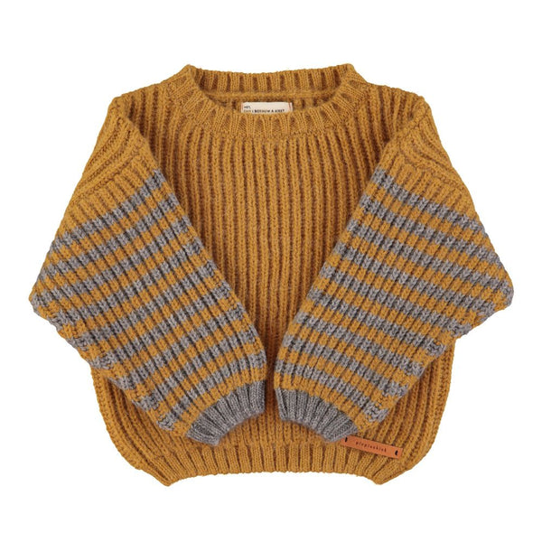 PiuPiuchick Knitted Sweater Camel & Grey Stripes