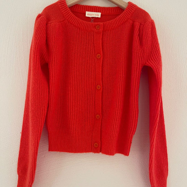 Simple Kids Cardigan Chai Plush Red