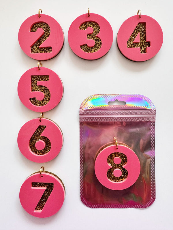 ByMelo Roze/Glitter Cijfers Sleutelhanger 6 Jaar