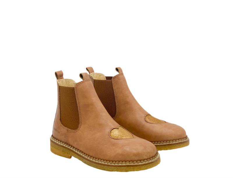 Angulus Chelseaboot Glitter Heart Cognac (maat 26-32)