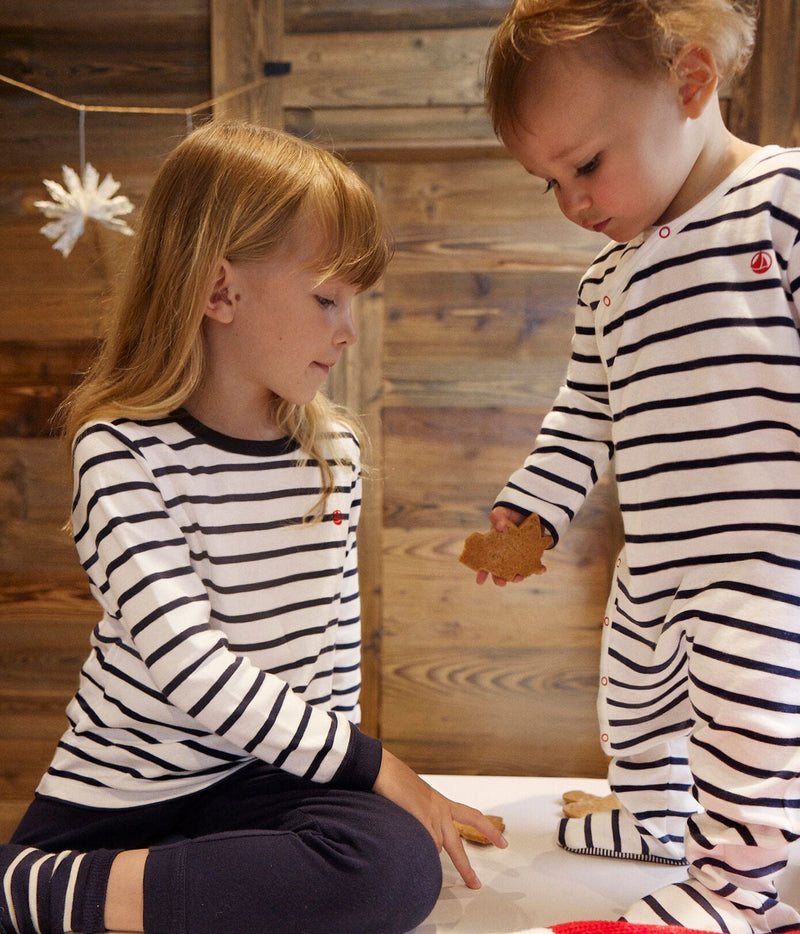 Petit Bateau Gestreepte Babypyjama van ribstof