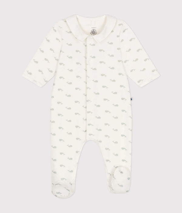 Petit Bateau Fluwelen Baby Pyjama Marshmallow/Herbier