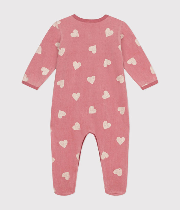 Petit Bateau Fluwelen Baby Pyjama Rosewood/Marshmallow