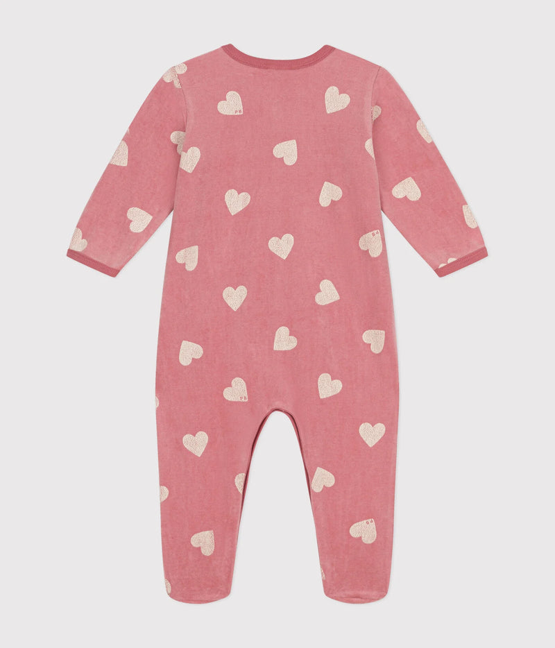 Petit Bateau Fluwelen Baby Pyjama Rosewood/Marshmallow