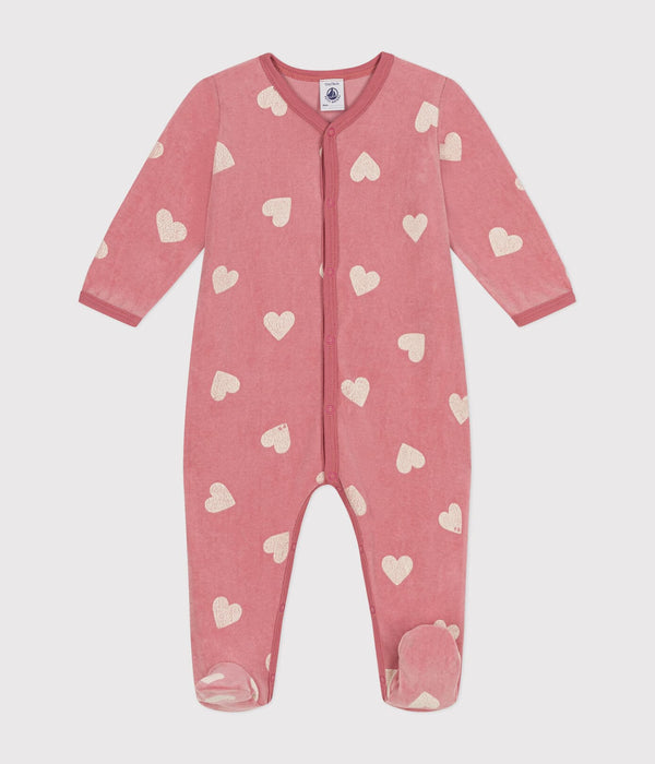 Petit Bateau Fluwelen Baby Pyjama Rosewood/Marshmallow