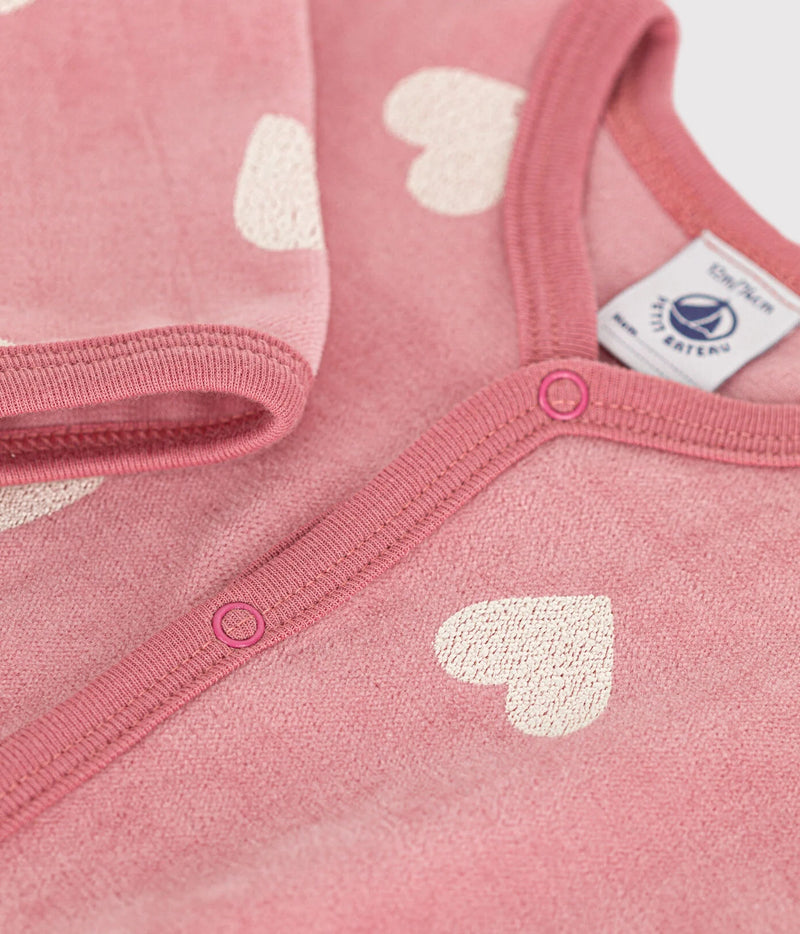 Petit Bateau Fluwelen Baby Pyjama Rosewood/Marshmallow