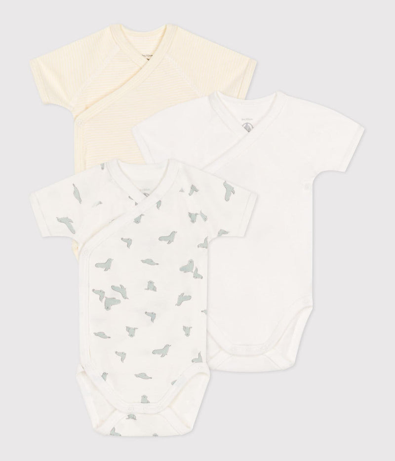 Petit Bateau Set van 3 Katoenen Rompertjes met Korte Mouwen