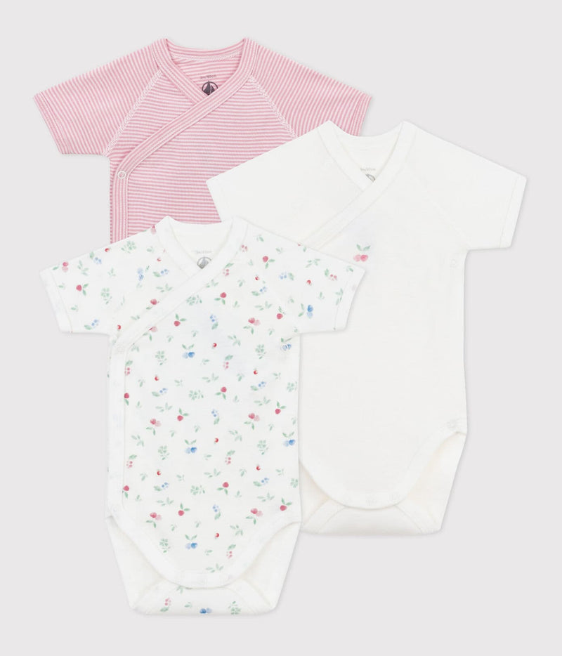 Petit Bateau Set van 3 Katoenen Rompertjes met Korte Mouwen