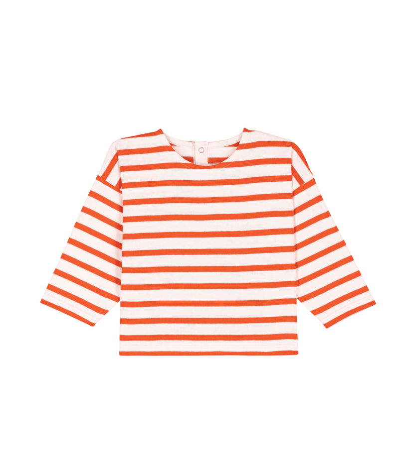 Petit Bateau Sweater van Dik Katoen met Rode Marinestreepjes