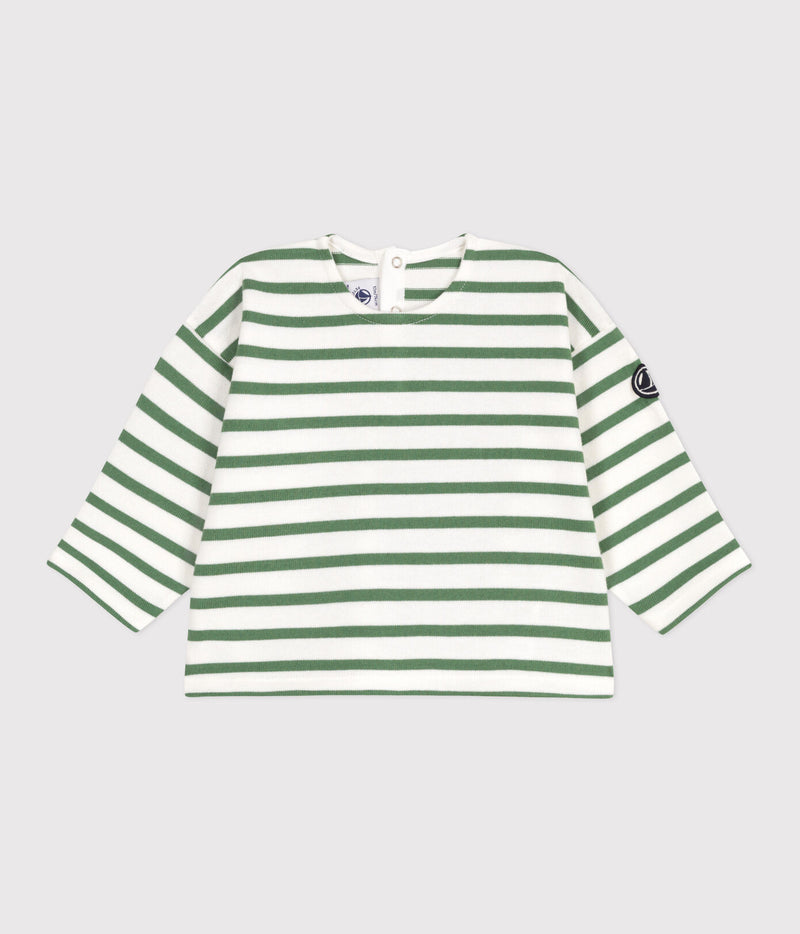 Petit Bateau Sweater van Dik Katoen met Groene Marinestreepjes