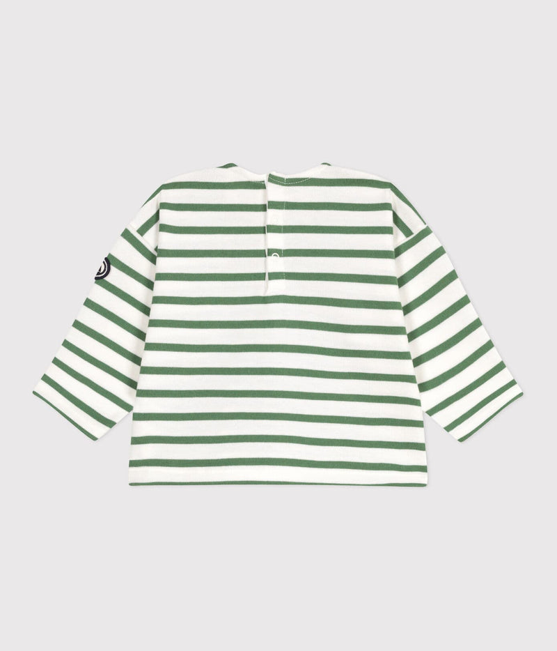 Petit Bateau Sweater van Dik Katoen met Groene Marinestreepjes