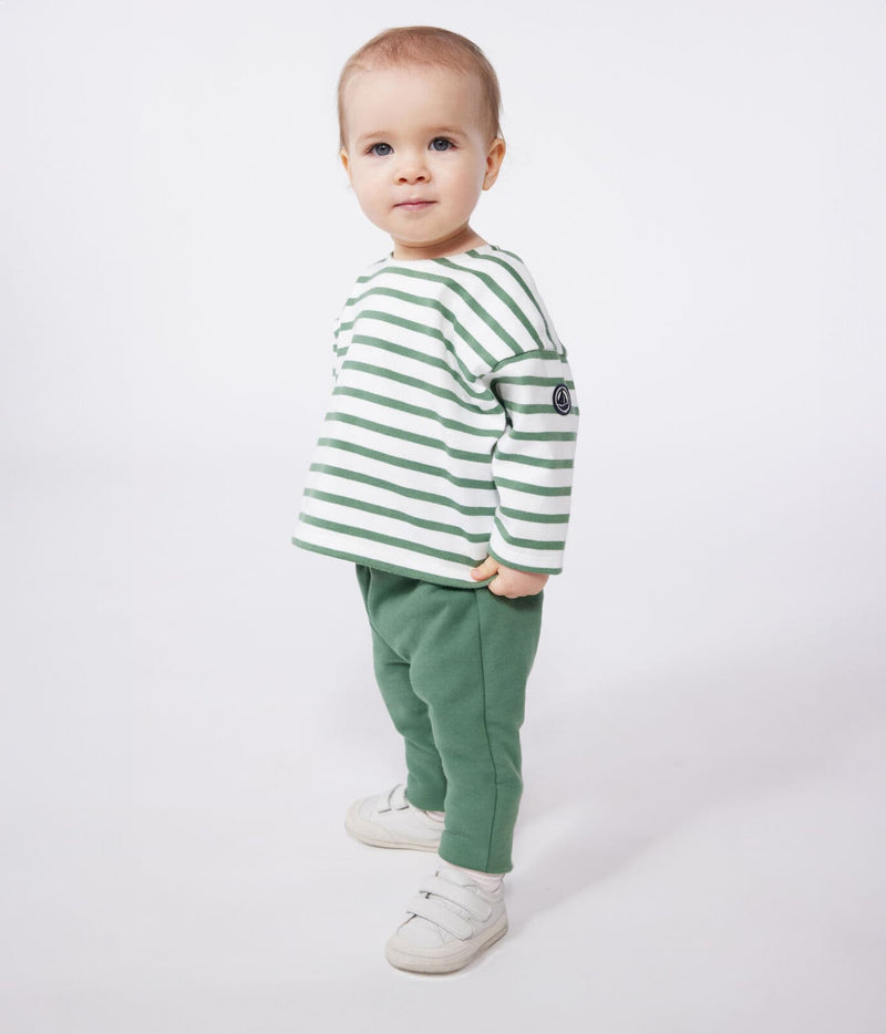 Petit Bateau Sweater van Dik Katoen met Groene Marinestreepjes