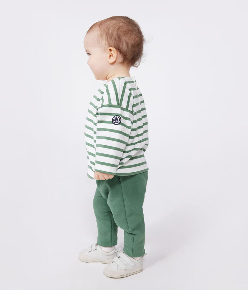 Petit Bateau Sweater van Dik Katoen met Groene Marinestreepjes