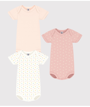 Petit Bateau Set van 3 Katoenen Rompertjes met Korte Mouwen