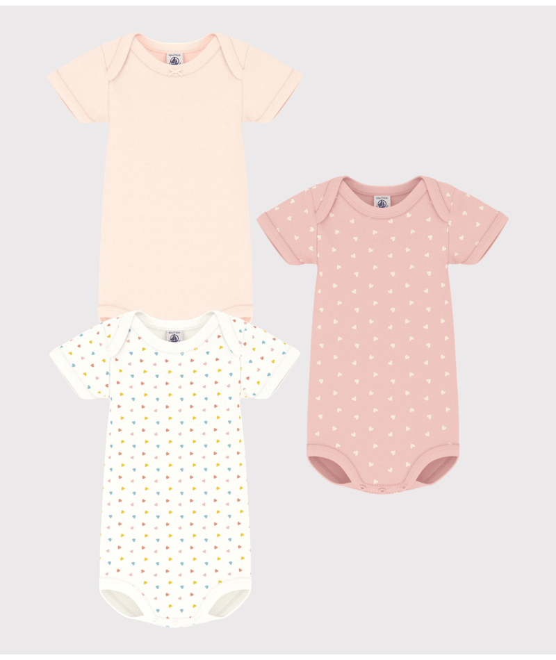 Petit Bateau Set van 3 Katoenen Rompertjes met Korte Mouwen