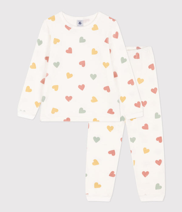 Petit Bateau Fluwelen Pyjama Hartjes Marshmallow/Multico