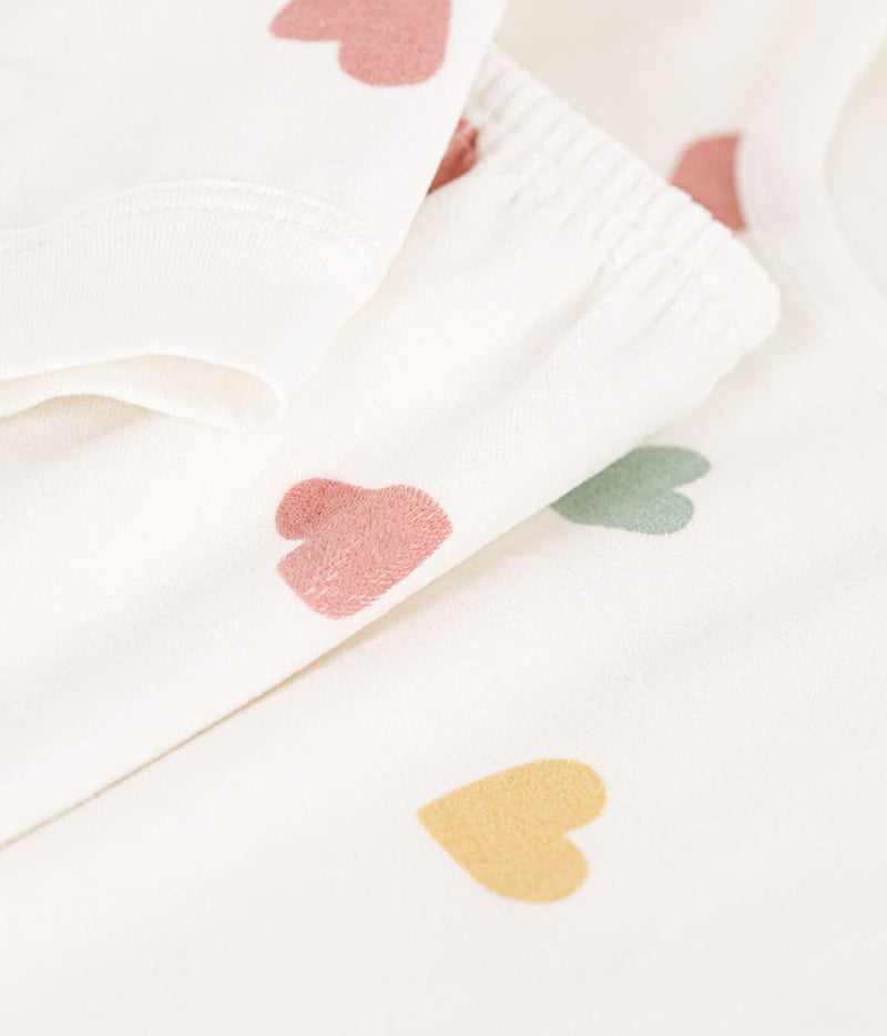 Petit Bateau Fluwelen Pyjama Hartjes Marshmallow/Multico