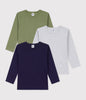 Petit Bateau Set van 3 Hemdjes Met Lange Mouwen Effen