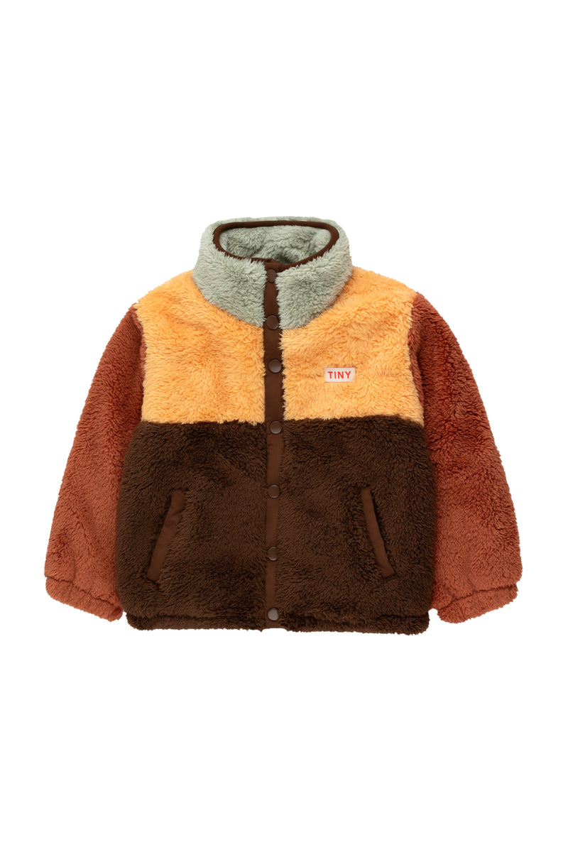 Tiny Cottons Color Block Polar Sherpa Jacket Dark Brown/Soft Yellow
