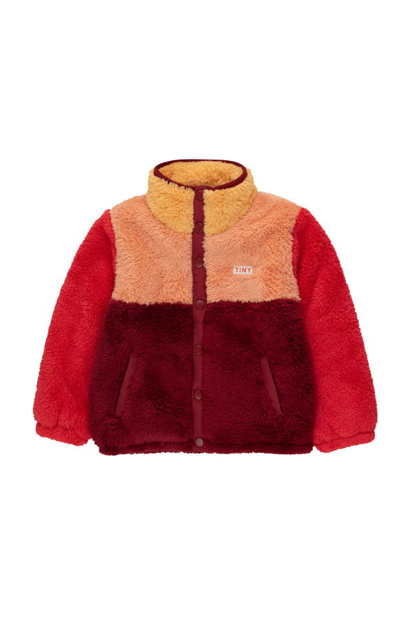 Tiny Cottons Color Block Polar Sherpa Jacket Deep Red/Peach