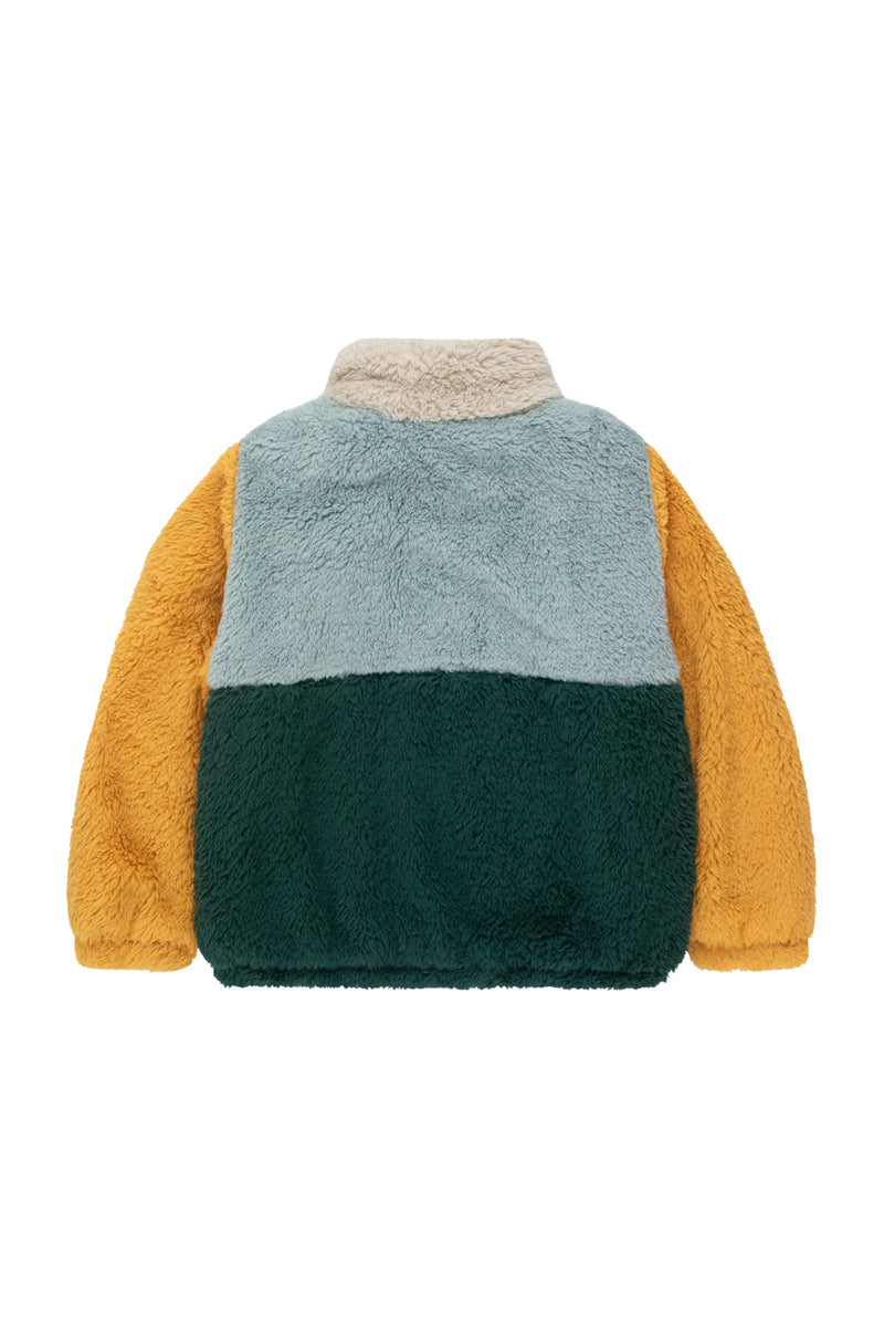 Tiny Cottons Color Block Polar Sherpa Jacket Warm Grey/Bottle Green