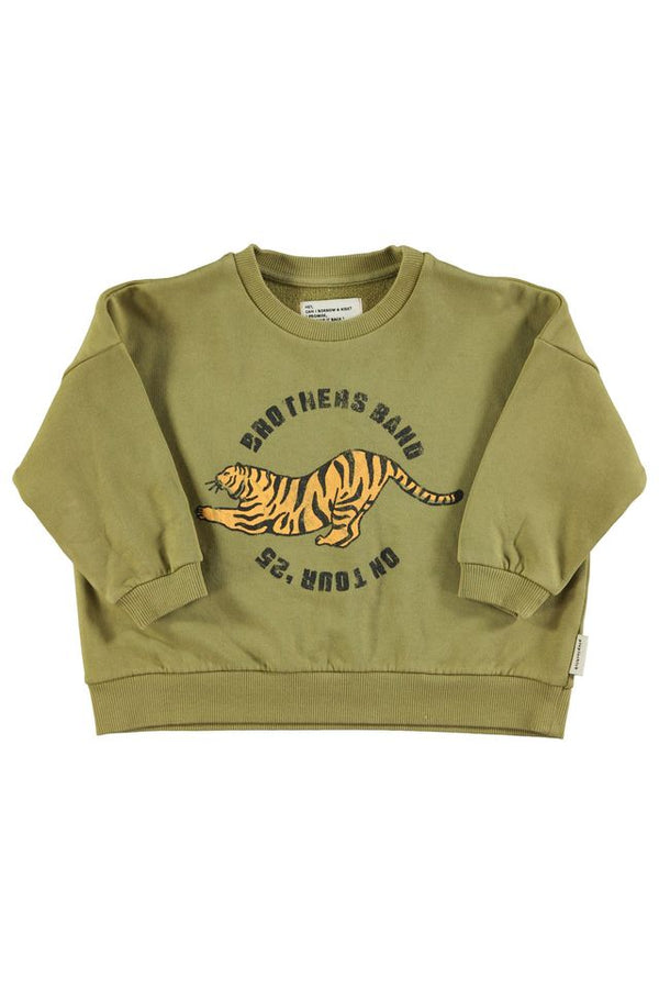 PiuPiuchick Sweatshirt Olive Green w/ Tiger Print