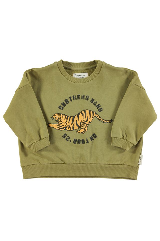 PiuPiuchick Sweatshirt Olive Green w/ Tiger Print