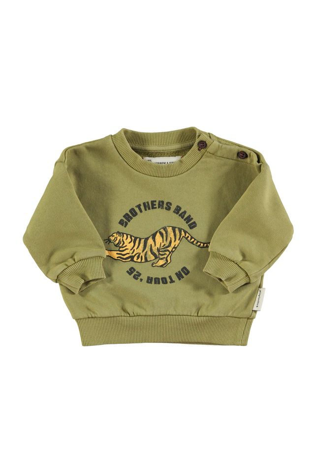 PiuPiuchick Sweatshirt Olive Green w/ Tiger Print
