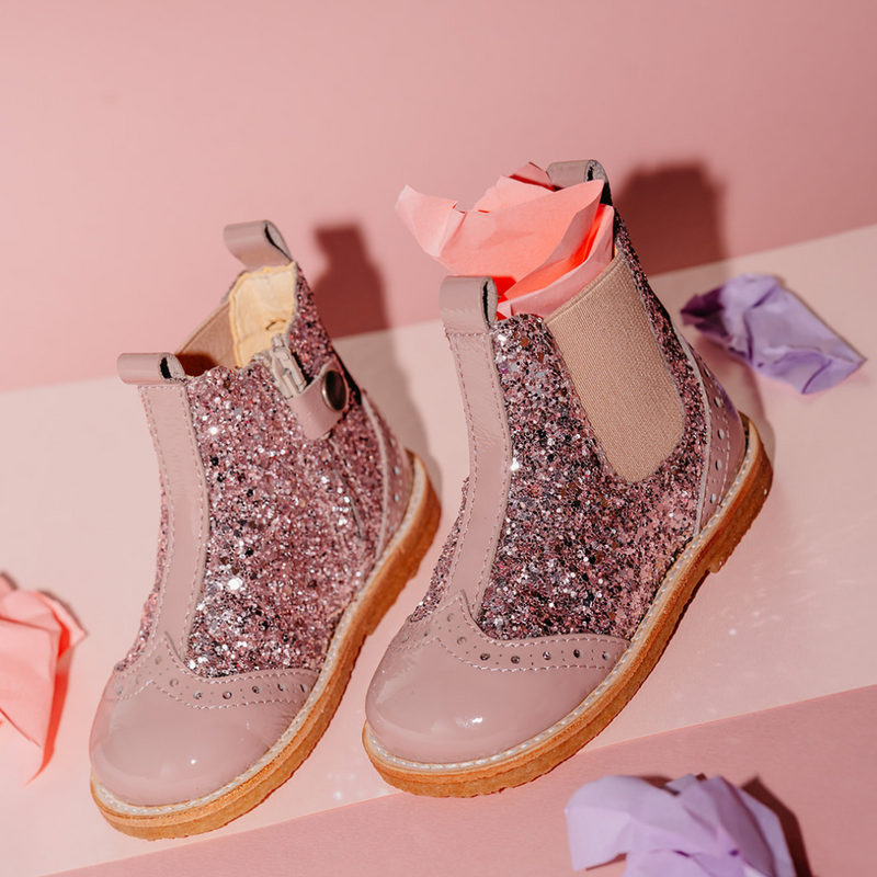 Angulus Chelseaboot Glitter Roze (maat 27-32)