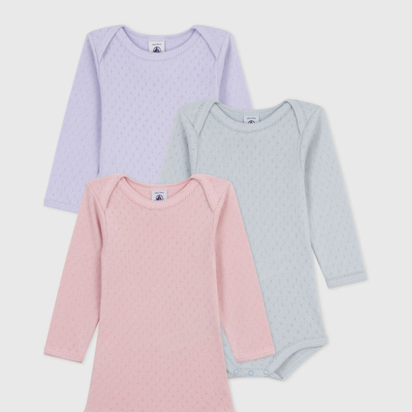 Petit Bateau Setje 3 babybodys met lange mouwen
