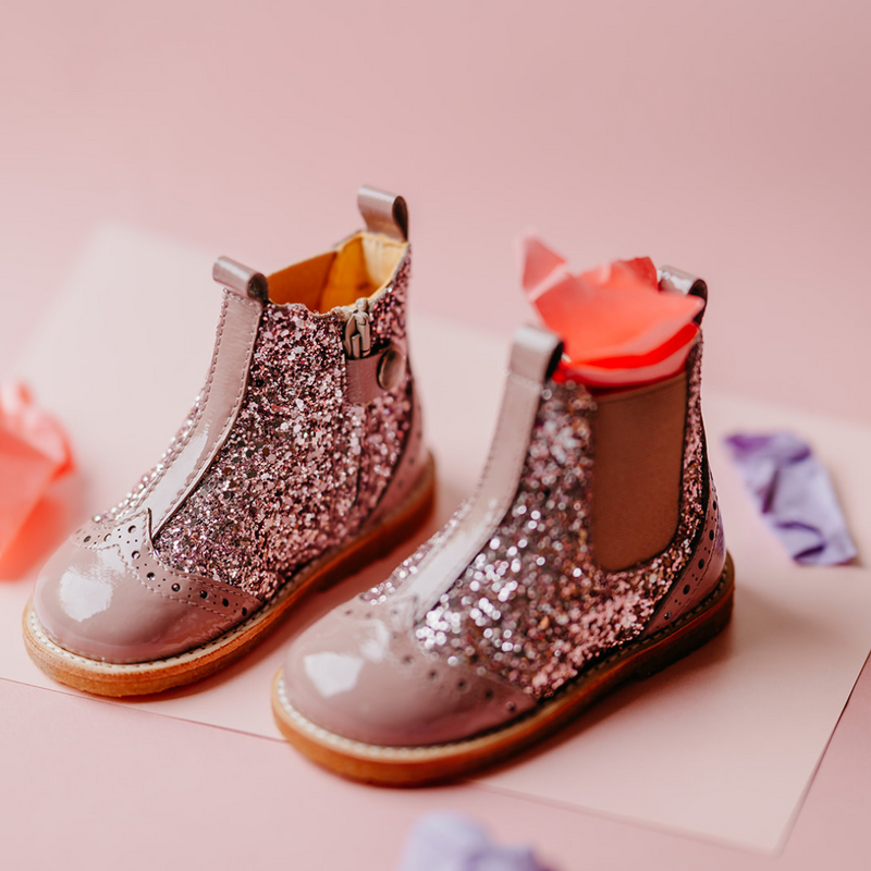 Angulus Eerste Chelseaboot Rose Glitter (maat 21-25)
