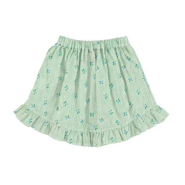 PiuPiuchick Short Skirt Ruffles Green Stripes/Flowers