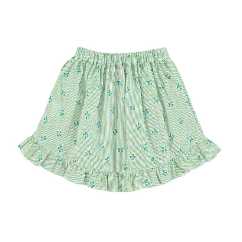 PiuPiuchick Short Skirt Ruffles Green Stripes/Flowers