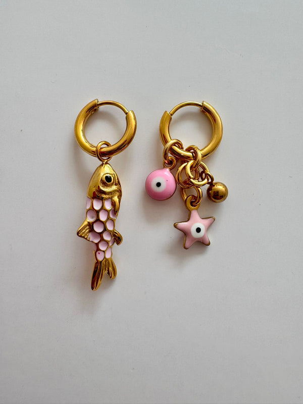 ByMelo Oorbellen Roze Vis/Oog