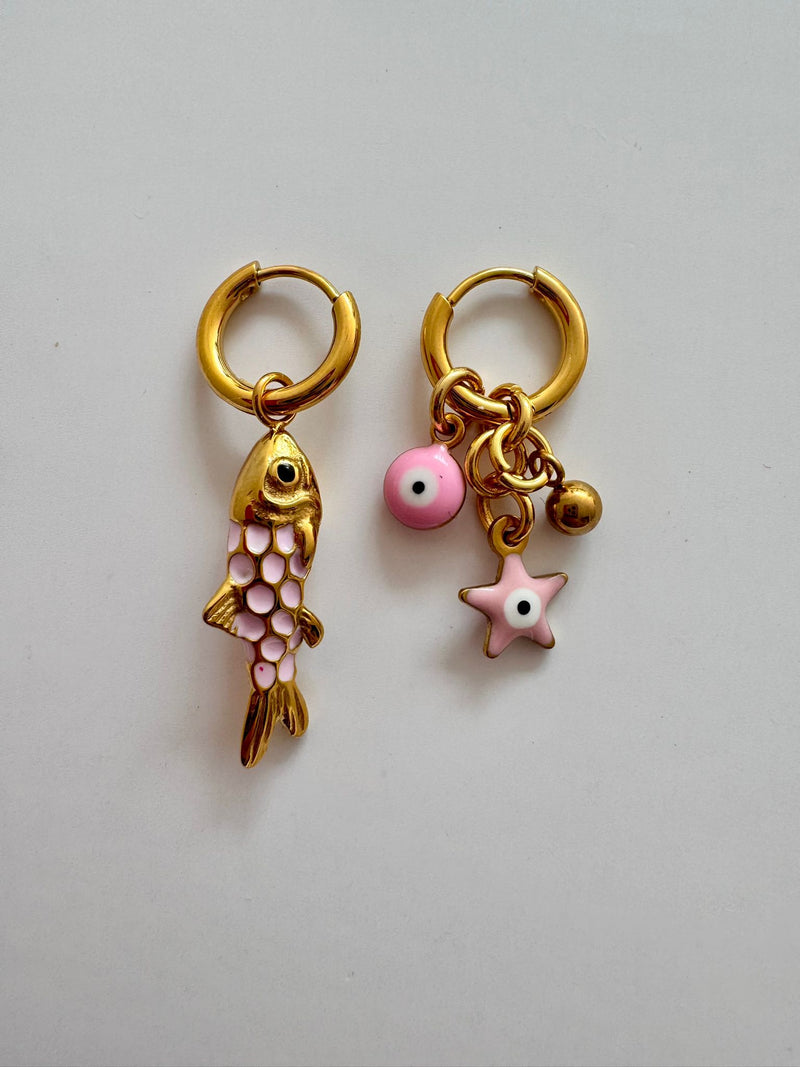 ByMelo Oorbellen Roze Vis/Oog