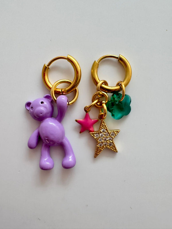 ByMelo Oorbellen Paarse Teddy/Ster