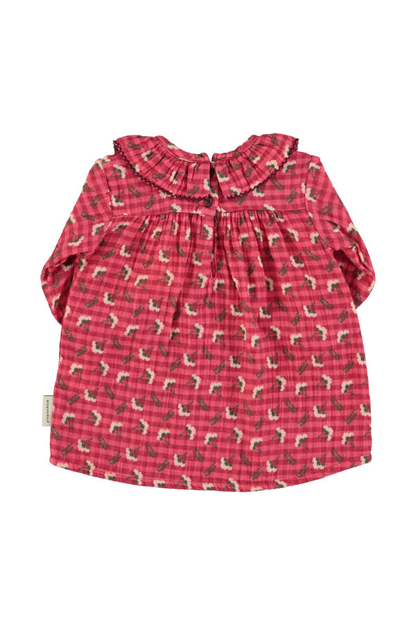 PiuPiuchick Baby Dress Checkered Pink w/ Flowers