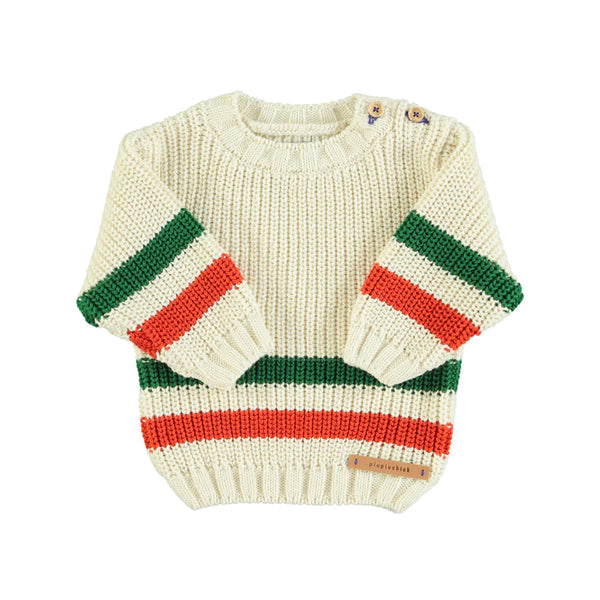 PiuPiuchick Knitted Sweater Ecru/Multicolor Stripes
