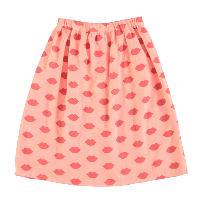PiuPiuchick Long Skirt Front Pockets Pink/Red Lips
