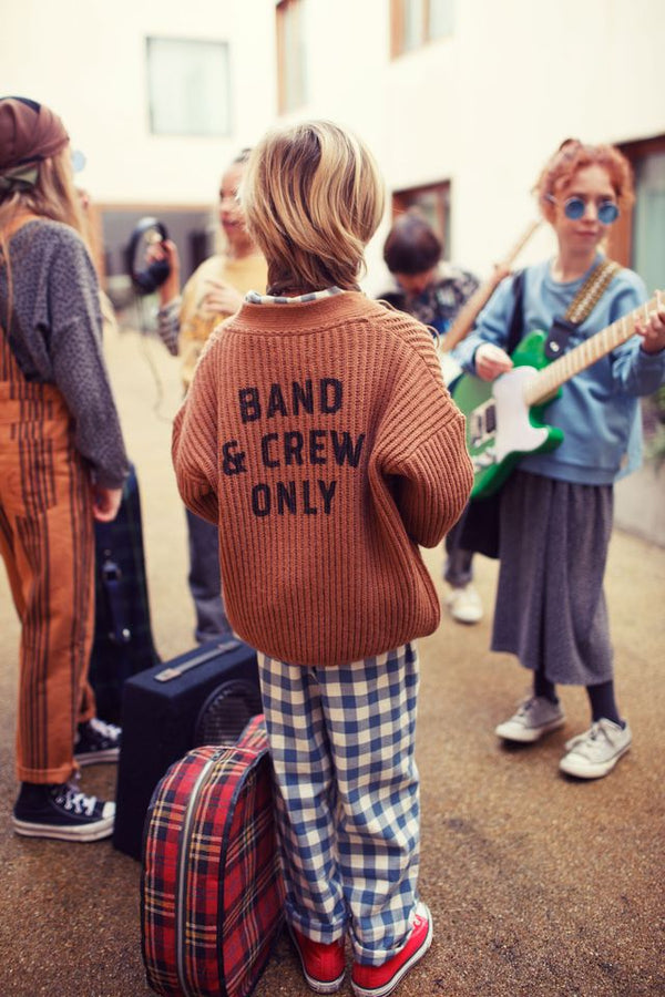 PiuPiuchick Knitted Cardigan Brown w/ "Band & crew only" Print