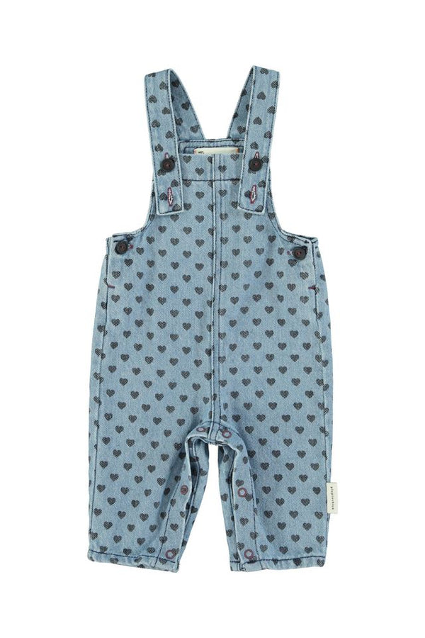 PiuPiuchick Baby Dungarees Washed Blue Denim w/ Black Hearts