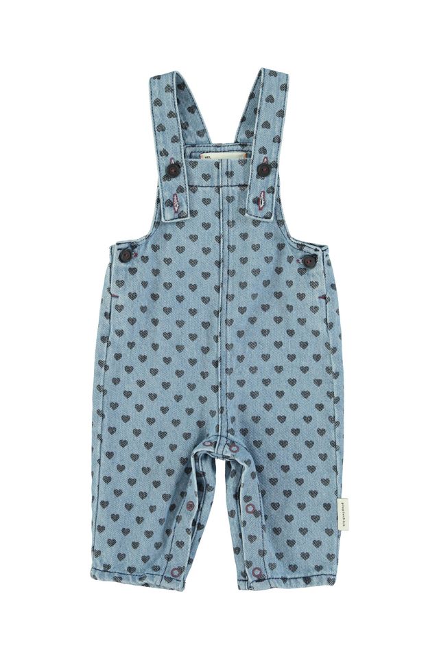 PiuPiuchick Baby Dungarees Washed Blue Denim w/ Black Hearts